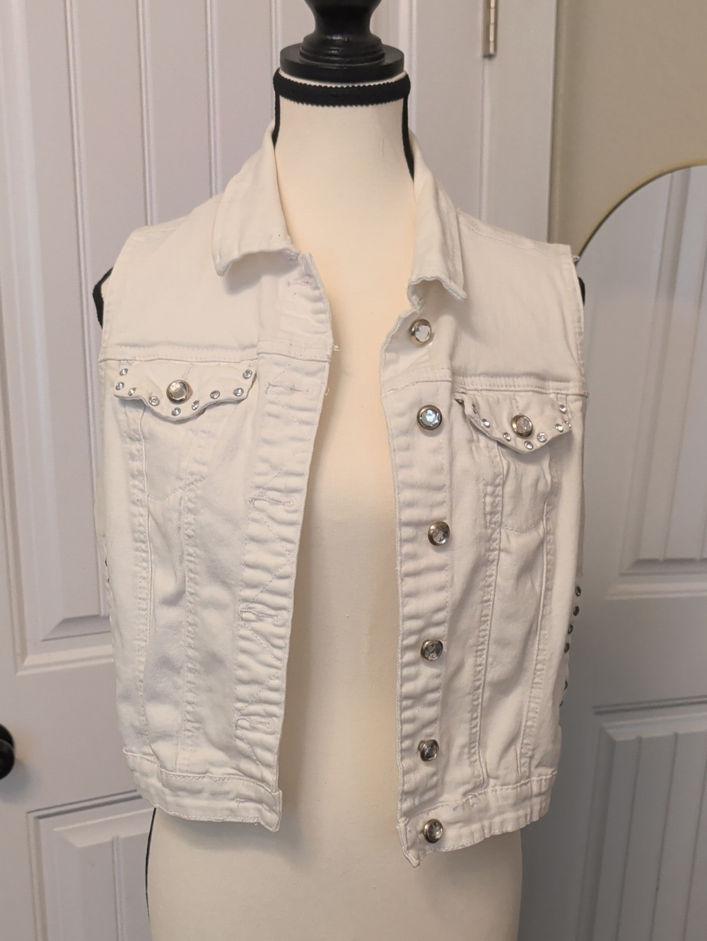 Earl Jeans White Studded Denim Vest with Silver Buttons